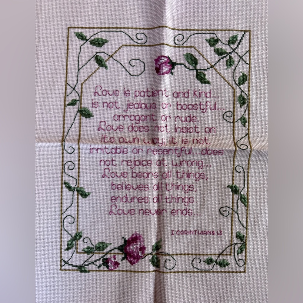 Vintage beautiful 1 Corinthians 13 counted cross-stitch 10x13 love chapter